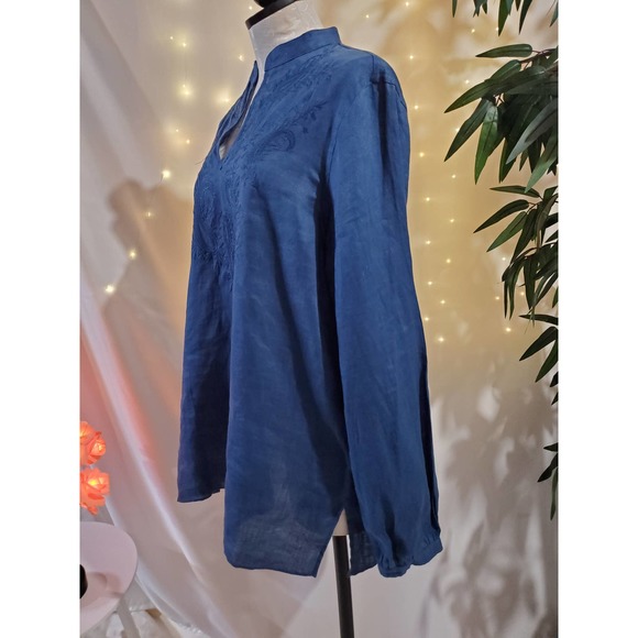 Lauren Ralph Lauren Linen Embroidered Boho Elegant Blouse Womens Size XL Blue - Picture 5 of 9